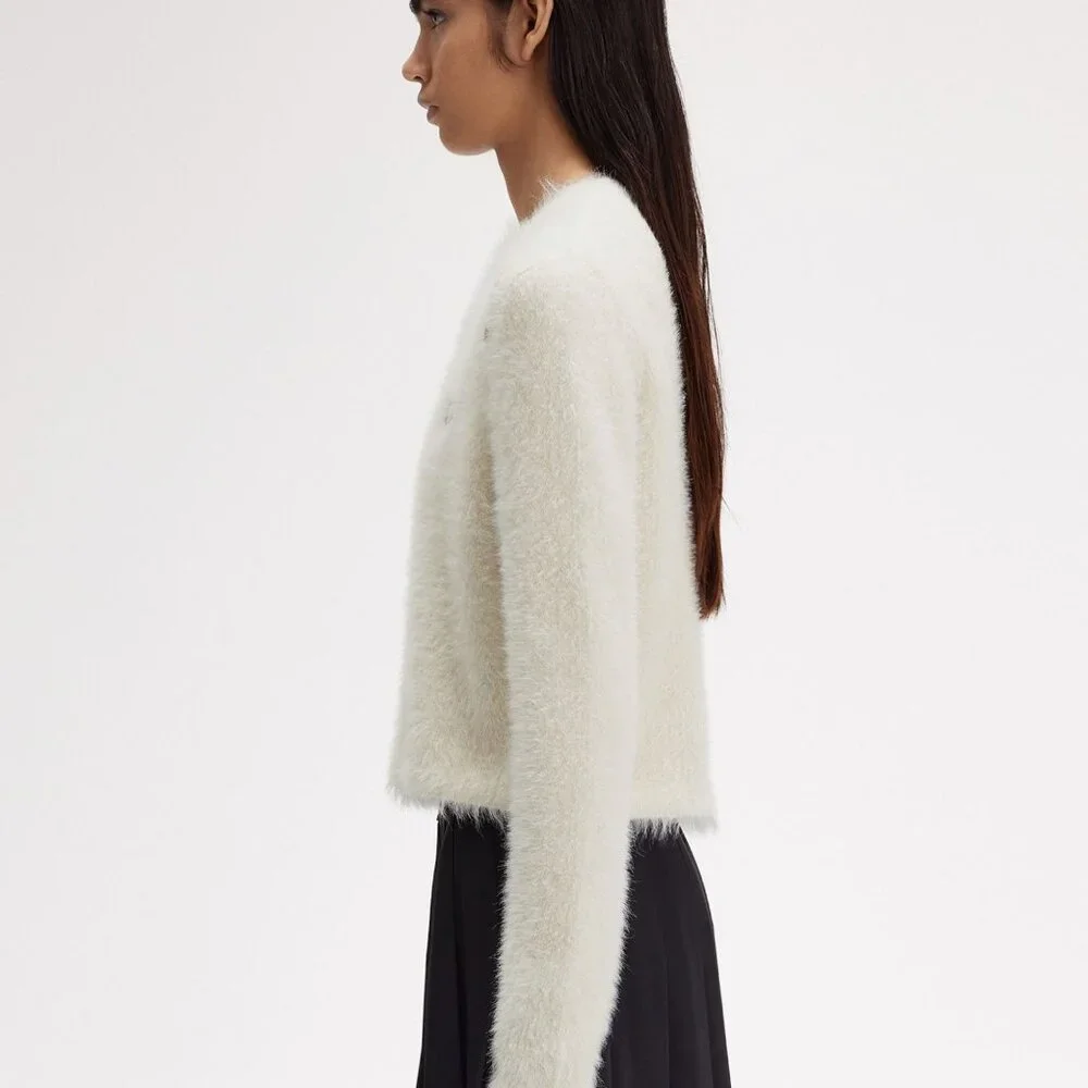 NWT Fred Perry Amy Whitehouse White Furry Cardigan Sweater - Picture 4 of 11